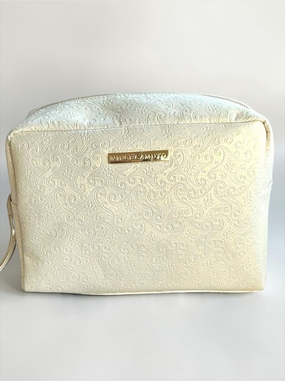 Vince Camuto Camara Large Cosmetic Bag Gold Makeup Travel Toiletry Case
